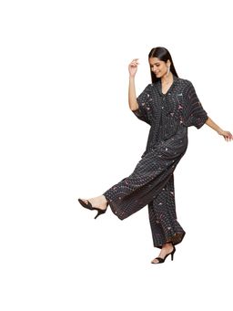 Navyasa By Liva - Black Live Crepe Geometric Print Jumpsuit