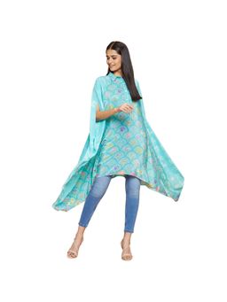 Navyasa By Liva - Blue Liva Crepe Floral Print Kaftan Top