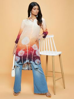 Navyasa By Liva - Peach Liva Crepe Floral Print Tunic