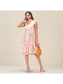 Navyasa By Liva - Peach Live Crepe Geometric Print Dress