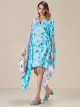 Navyasa By Liva - Blue Liva Crepe Geometric Print Kaftan Top