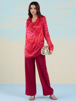 Navyasa By Liva - Red Liva Satin Text Print Top