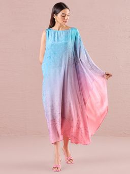 Navyasa By Liva - Pink Liva Jacquard Sequin Hand Embroidery Kaftan Dress (Set of 2)