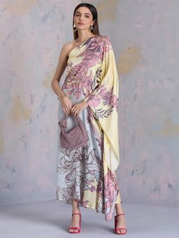 Navyasa By Liva - Yellow Liva Satin Floral Print Kaftan Top