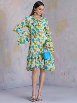 Navyasa By Liva - Blue Green Liva Georgette Digital Print Dress