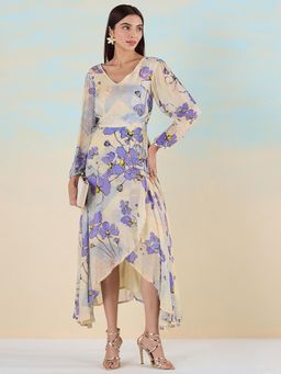 Navyasa By Liva - Beige Liva Chiffon Digital Print Dress