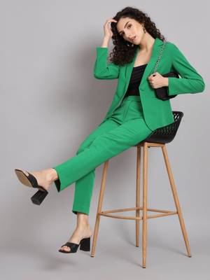 Buy Powersutra Notch Collar Stretch Pant Suit Parrot Green (Set of 2 ...