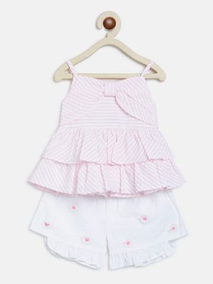 Nautinati Girls Pink White Printed Top With Shorts main image 0