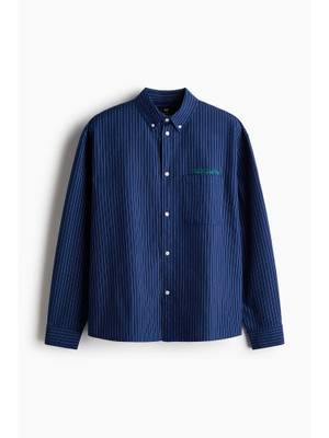 Buy H&M Men Navy Blue Relaxed Fit Oxford Shirt (S) - Image 1