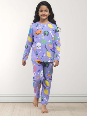 ANTHRILO Girls Halloween Long Sleeves T-Shirt Pyjama - Purple (Set of 2)