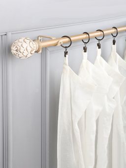 The Decor Mart - 84"-144" Grey Polka Ceramic Finial Extendable Curtain Rod White 19Mm (Hardware Included)