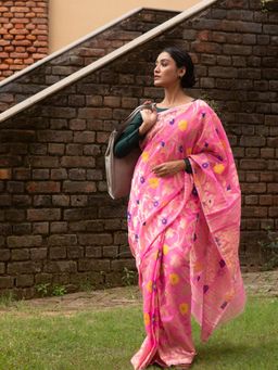 Beatitude - Pink Cotton Silk Jacquard Jamdani Saree Without Blouse