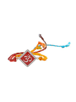 Estele - Rhodium Plated Divine Om Designer Rakhi with Crystals & Fancy Silk Thread
