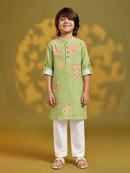 devils n angels - Boys Green Floral Printed Kurta with Pyjama