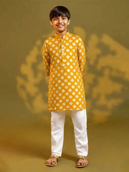 devils n angels - Boys Yellow Printed Kurta with Pyjama
