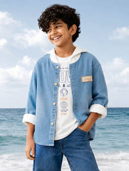 devils n angels - Boys Blue Solid Denim Shirt with T-shirt