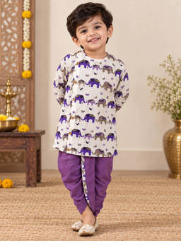 Superminis - Boys Purple Printed Kurta with Dhoti