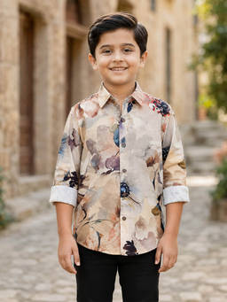 devils n angels - Boys Beige Floral Shirt