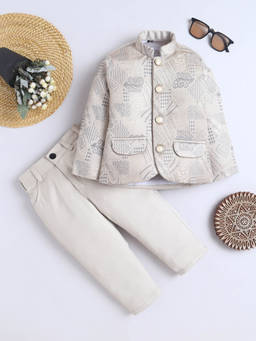 FOURFOLDS - Boys Ivory Woven Sherwani with Pant