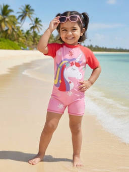 The Mom Store - Girls Pink Graphic Printed Swimsuit
