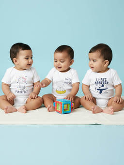 The Mom Store - Unisex White Graphic Printed Bodysuits (Pack of 3)