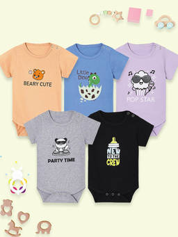 The Mom Store - Unisex Multi-Color Graphic Printed Bodysuits (Pack of 5)