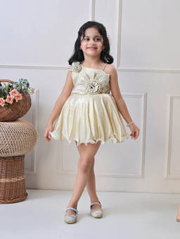 Blabber - Girls Ivory Self Design Dress