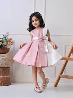 Blabber - Girls Peach Colorblock Dress