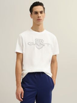 GANT - Men Off White Printed Round Neck Short Sleeves T-Shirt