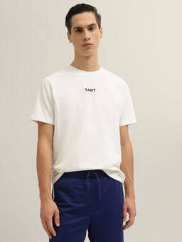 GANT - Mens White Solid Round Neck Short Sleeves T-Shirt