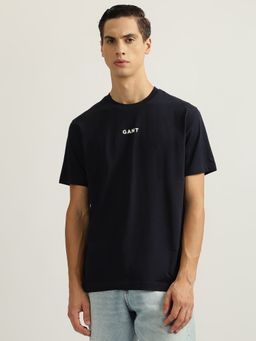 GANT - Mens Navy Blue Solid Round Neck Short Sleeves T-Shirt