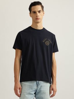 GANT - Mens Navy Blue Solid Round Neck Short Sleeves T-Shirt
