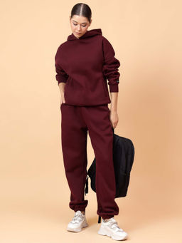 Fitkin - Women's Solid Burgundy Cozy core Fleece Hoodie
