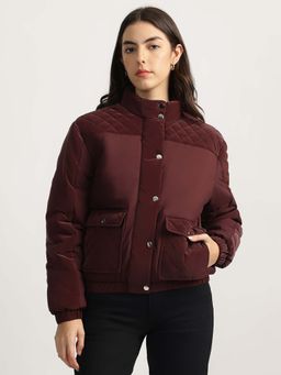 ELLE - Women Maroon Solid Puffer Jacket