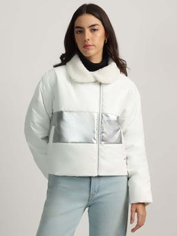 ELLE - Women White Colorblock Puffer Jacket