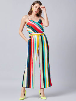 AAREIN - Women Multi-Color Stripes Printed Polyester Jumpsuit