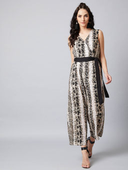 AAREIN - Women Multi-Color Animal Printed Polyester Jumpsuit with Belt