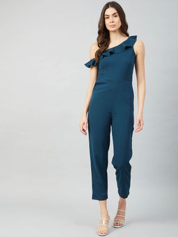 AAREIN - Women Teal Solid Polyester Regular Fit Jumpsuit