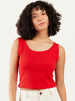 AAREIN - Women Red Sleeveless Solid Casual Tank Top