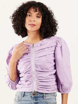 AAREIN - Women Lavender Solid Zipper Casual Top