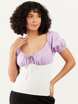 AAREIN - Women Lavender and White Colorblock Casual Top