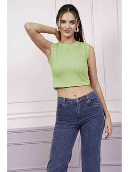 AAREIN - Women Green Round Neck Sleeveless Crop Top