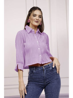 AAREIN - Women Lavender Self Design Crop Shirt