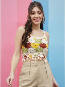AAREIN - Women Multi-Color Sleeveless Self Design Crop Top