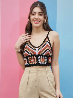 AAREIN - Women Multi-Color Sleeveless Self Design Crop Top