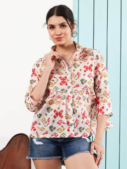 AAREIN - Women Multi-Color Three-Quarter Sleeves Printed Casual Shirt
