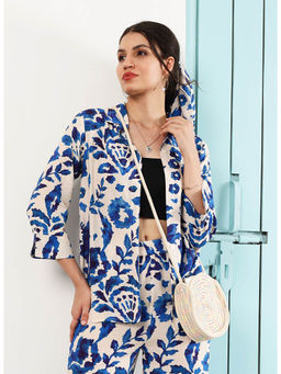 AAREIN - Women Blue Three-Quarter Sleeves Floral Printed Shirt