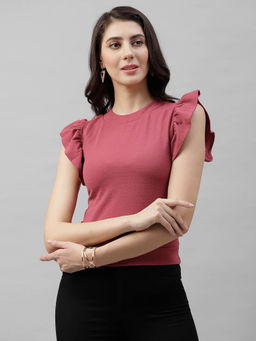 AAREIN - Women Rose Pink Solid Regular Fit Top