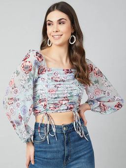 AAREIN - Women Sea Green Floral Printed Casual Crop Top