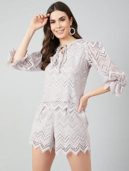 AAREIN - Women Grey Self Design Regular Casual Top